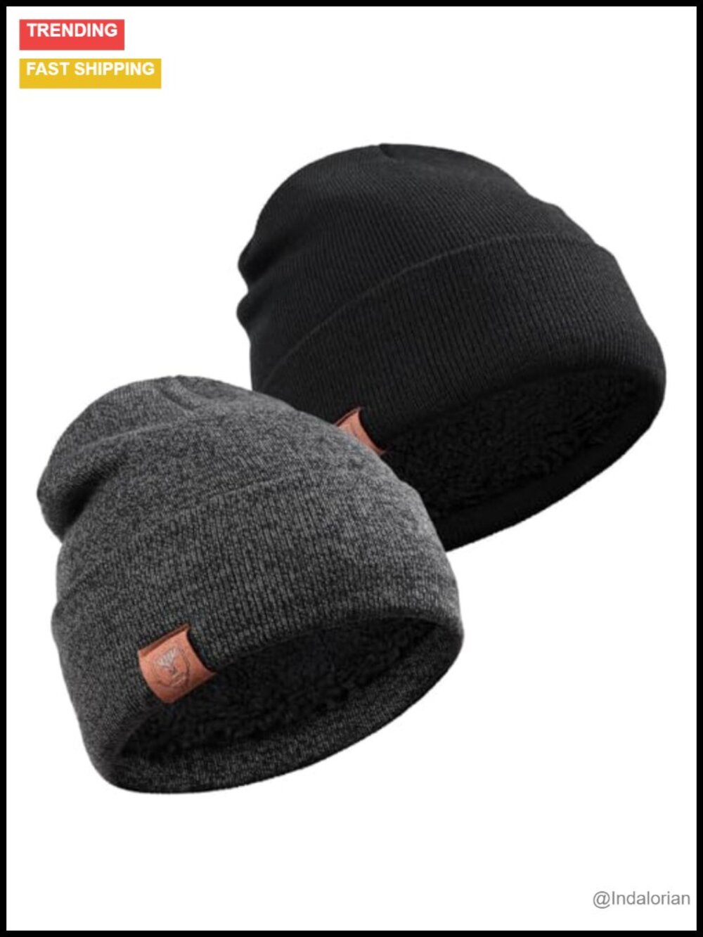Fleece Lined Cuffed Rib Knit Winter Beanie Hat for Men Women